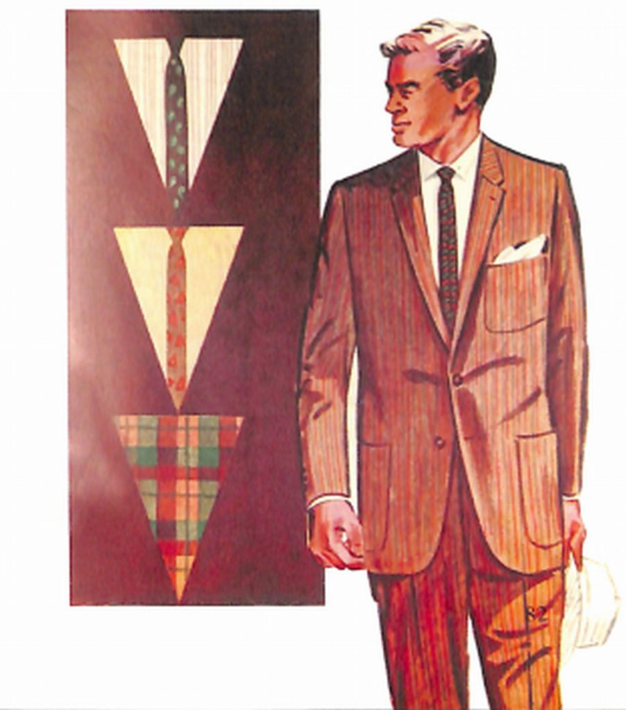 50〜60年代に流行した配色スタイル：ブラウン系のストライプド・スーツ