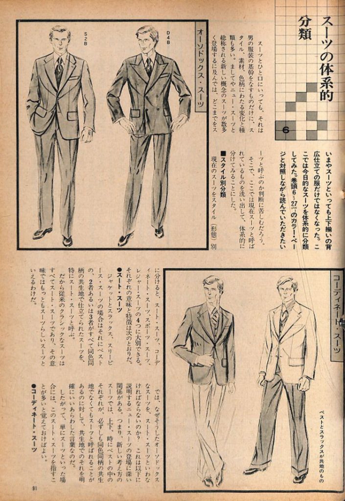 配色と着こなし演出術「スーツの体系的分類」：メンズモード事典 男の身だしなみ百科